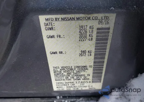 2017 Nissan Altima 2.5 Sv z USA, uszkodzony, nr VIN 1N4AL3AP4HC124054